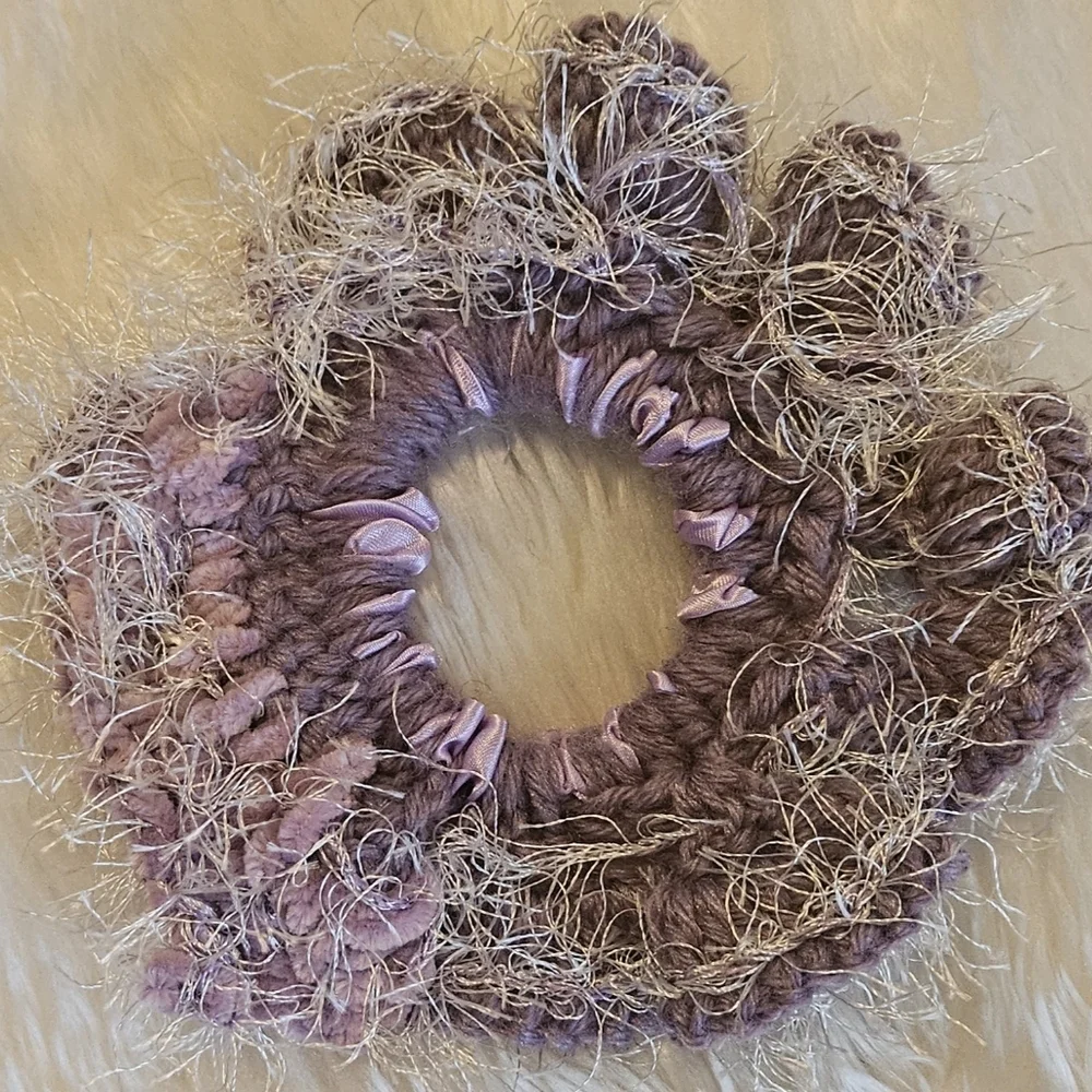 Hand Crafted Purple White Tutu Hair Accessory Crochet Purple Knit Elastic Women